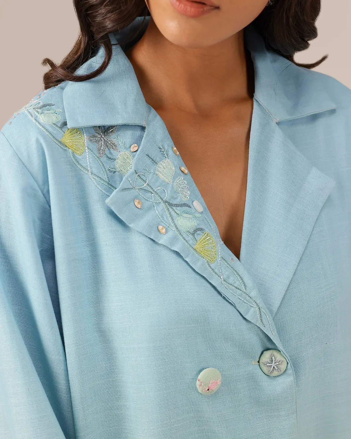 Our Dve Breeze Pop abito lino sfumato azzurro verde