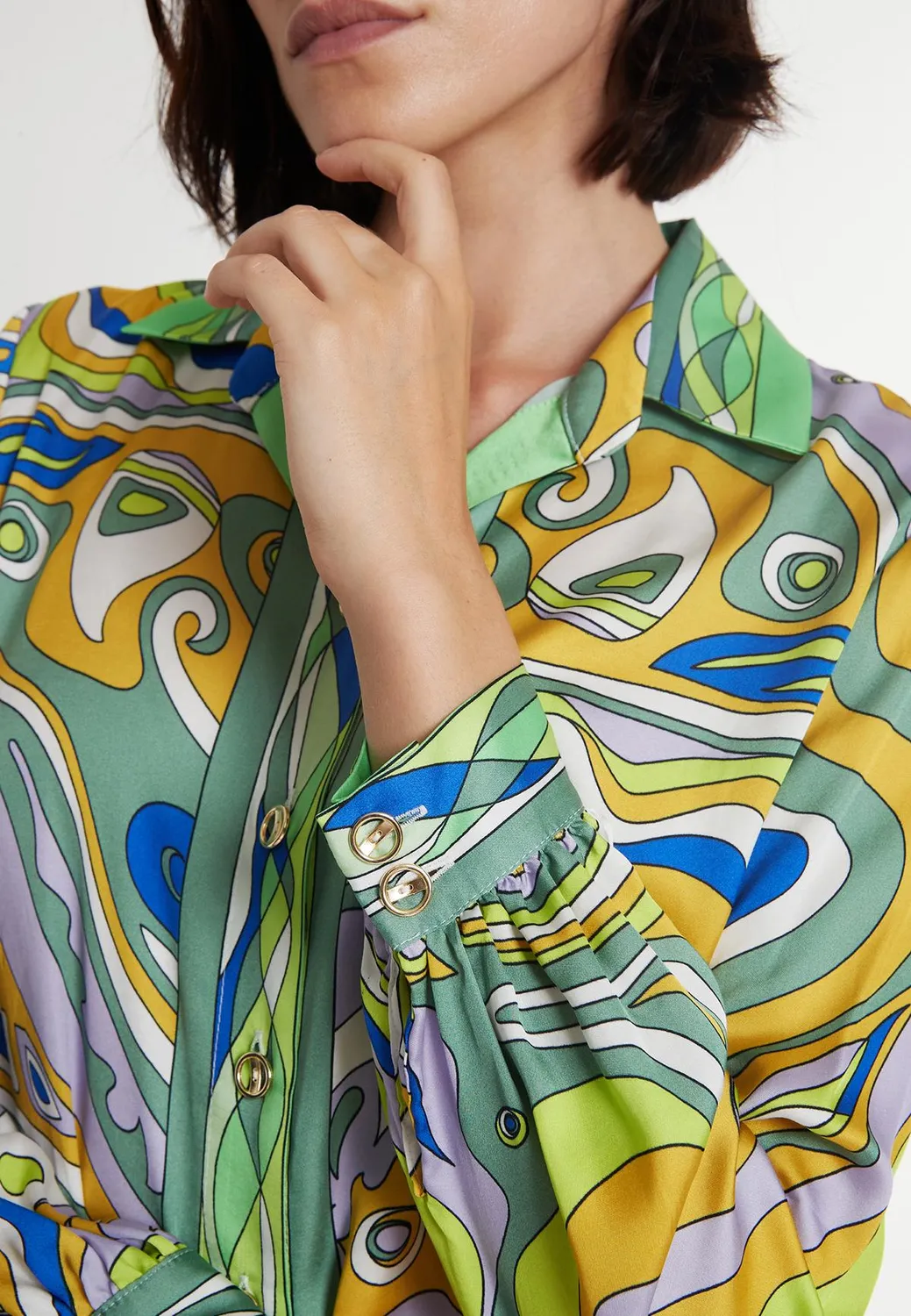 Ana Alcazar Pebely camicia satin fantasia verde