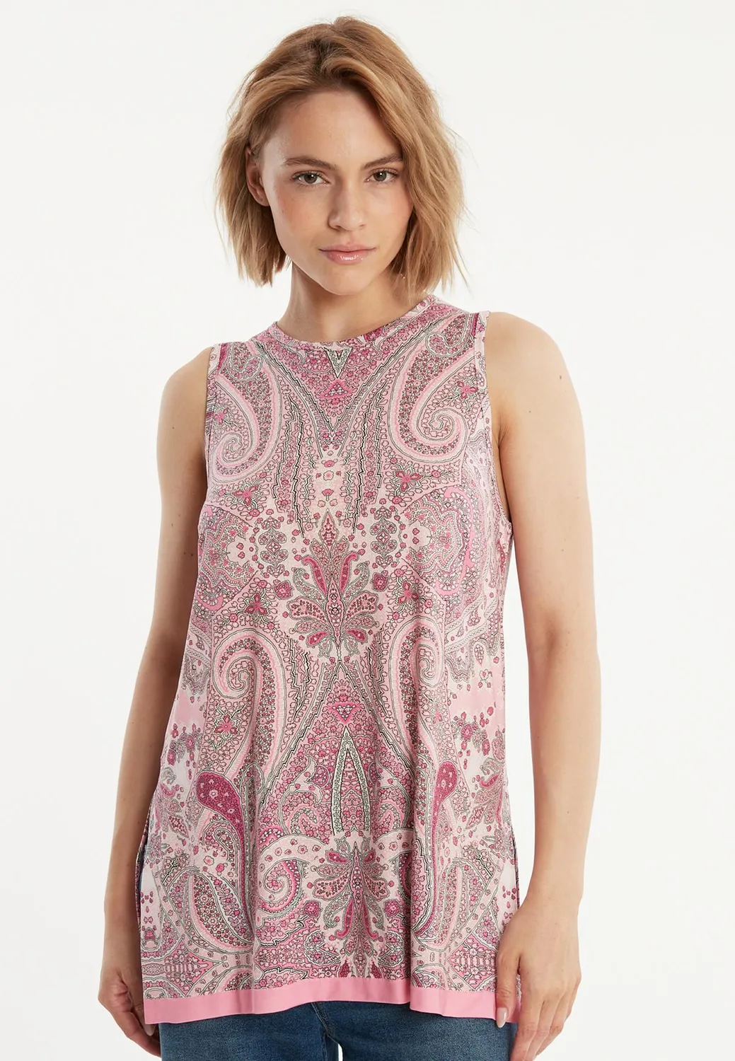 Ana Alcazar Zipola top lungo jersey paisley rosa