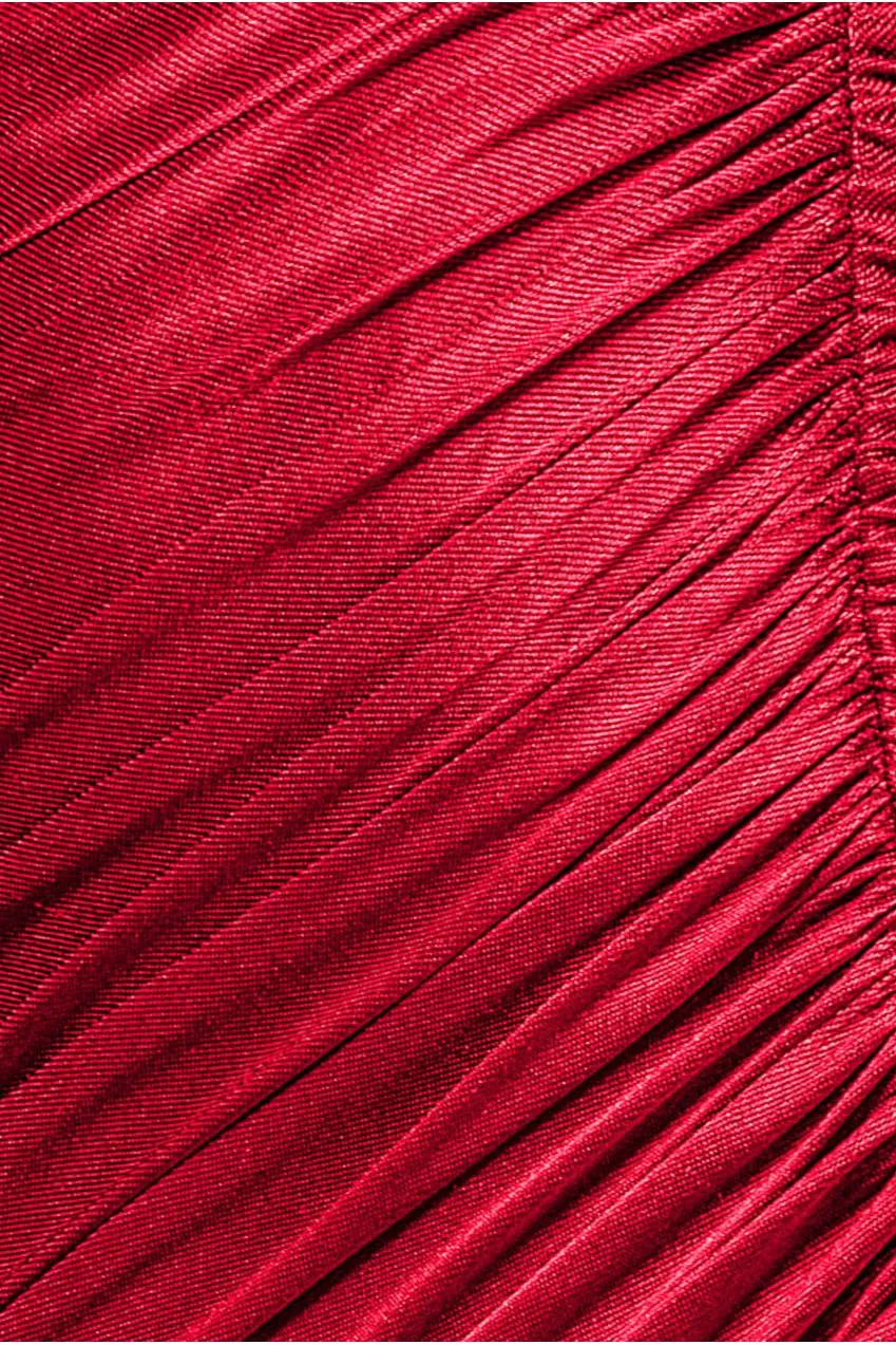 Goddiva Slinky Satin One Shoulder Abito Maxi Rosso Spacco