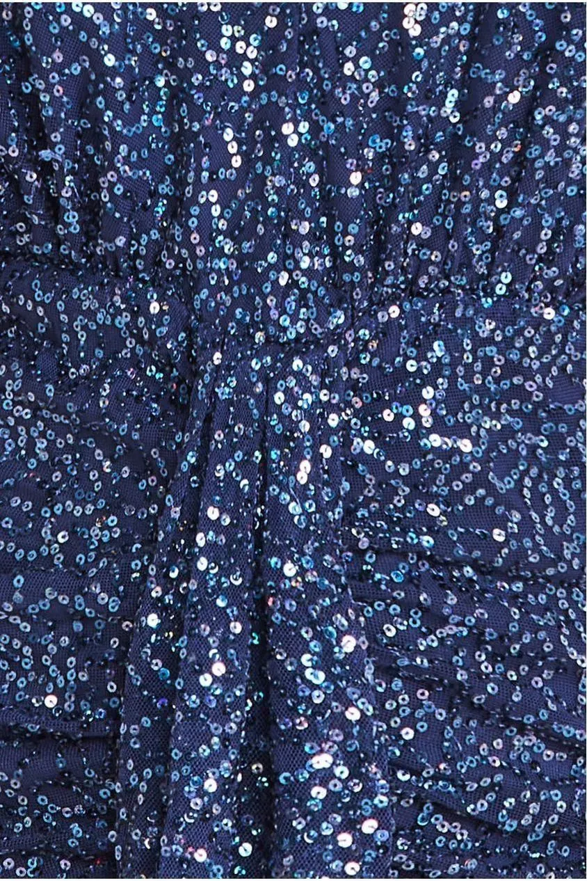 Goddiva Plunge DR3833 abito maxi blu navy paillettes