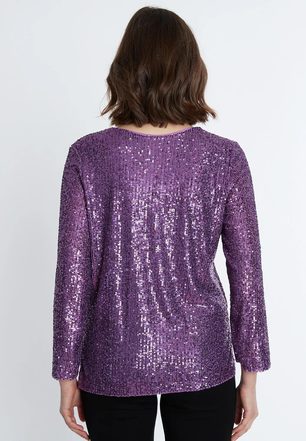 Ana Alcazar Salora top paillettes viola manica 7/8