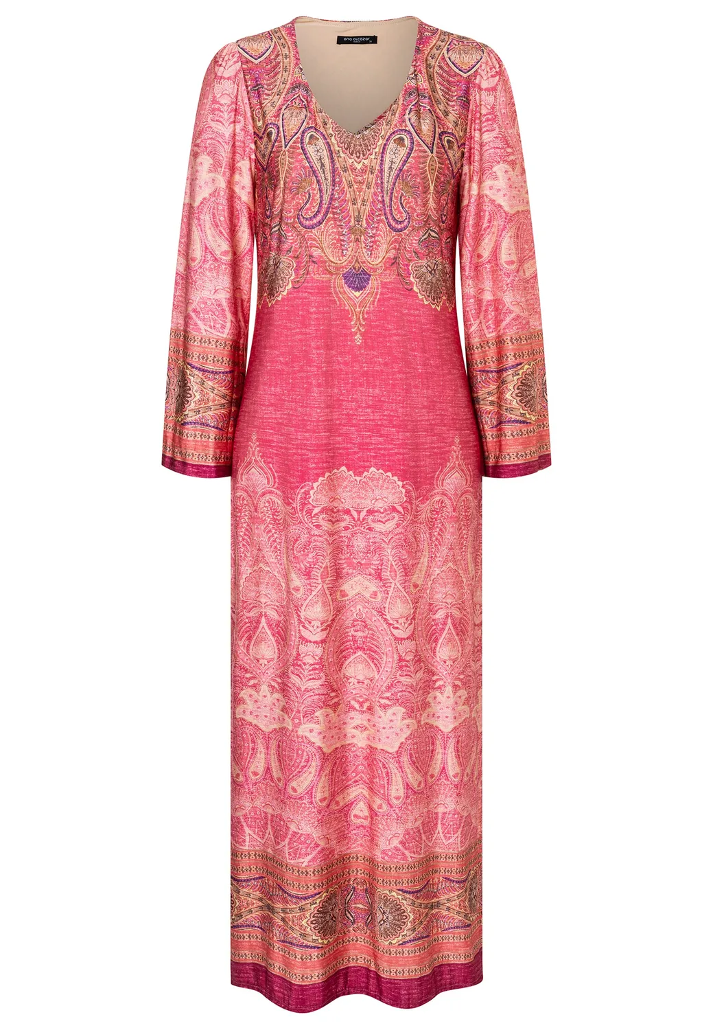 Ana Alcazar Dhira abito maxi rosa stampa paisley