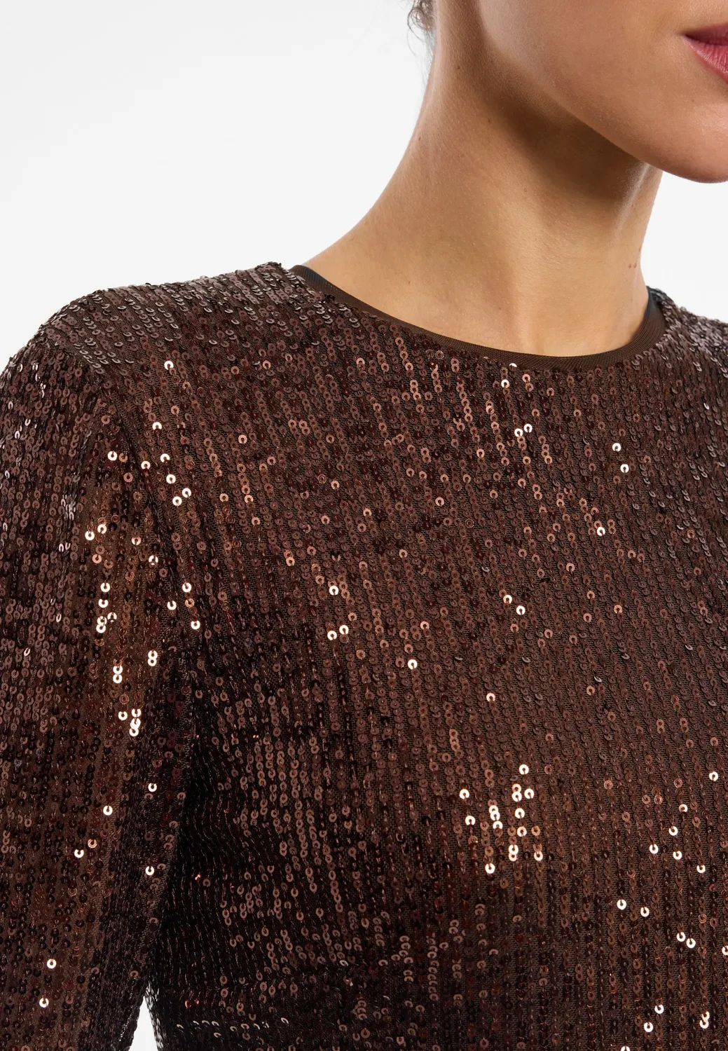 Ana Alcazar Evari top paillettes bronzo maniche