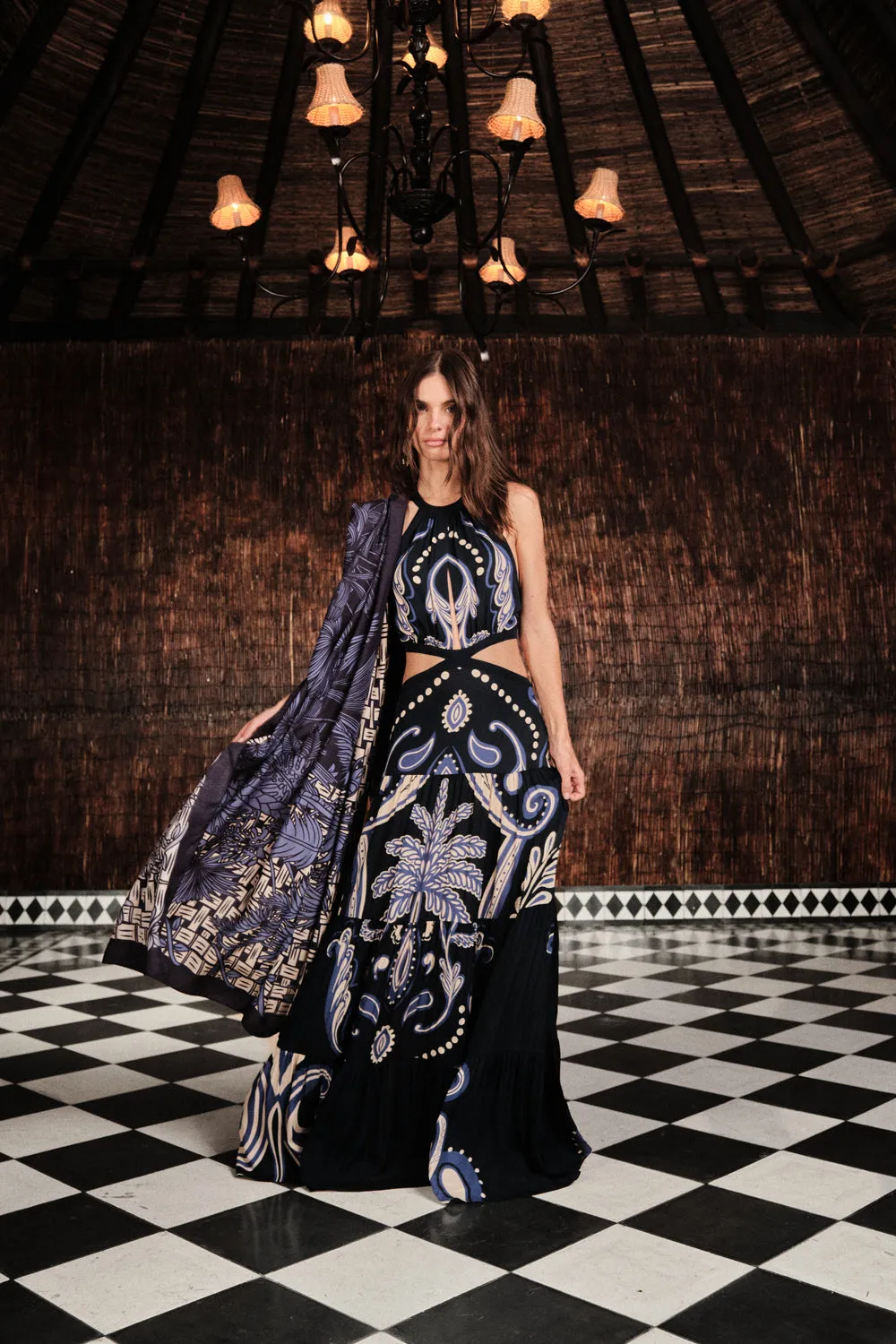 Johanna Ortiz Vintage Bloom abito seta blu ecru