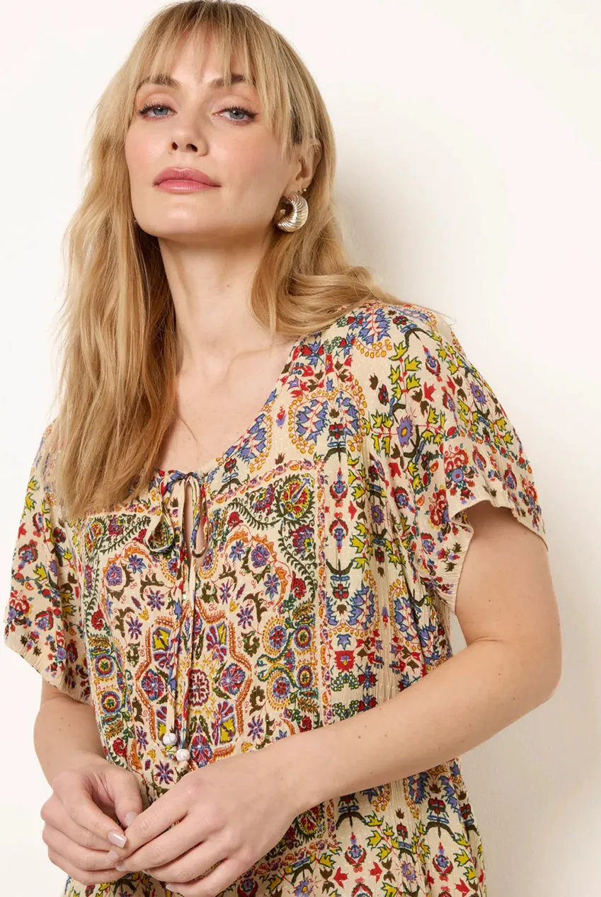 Blue Vanilla Paisley Tie Front top multicolor