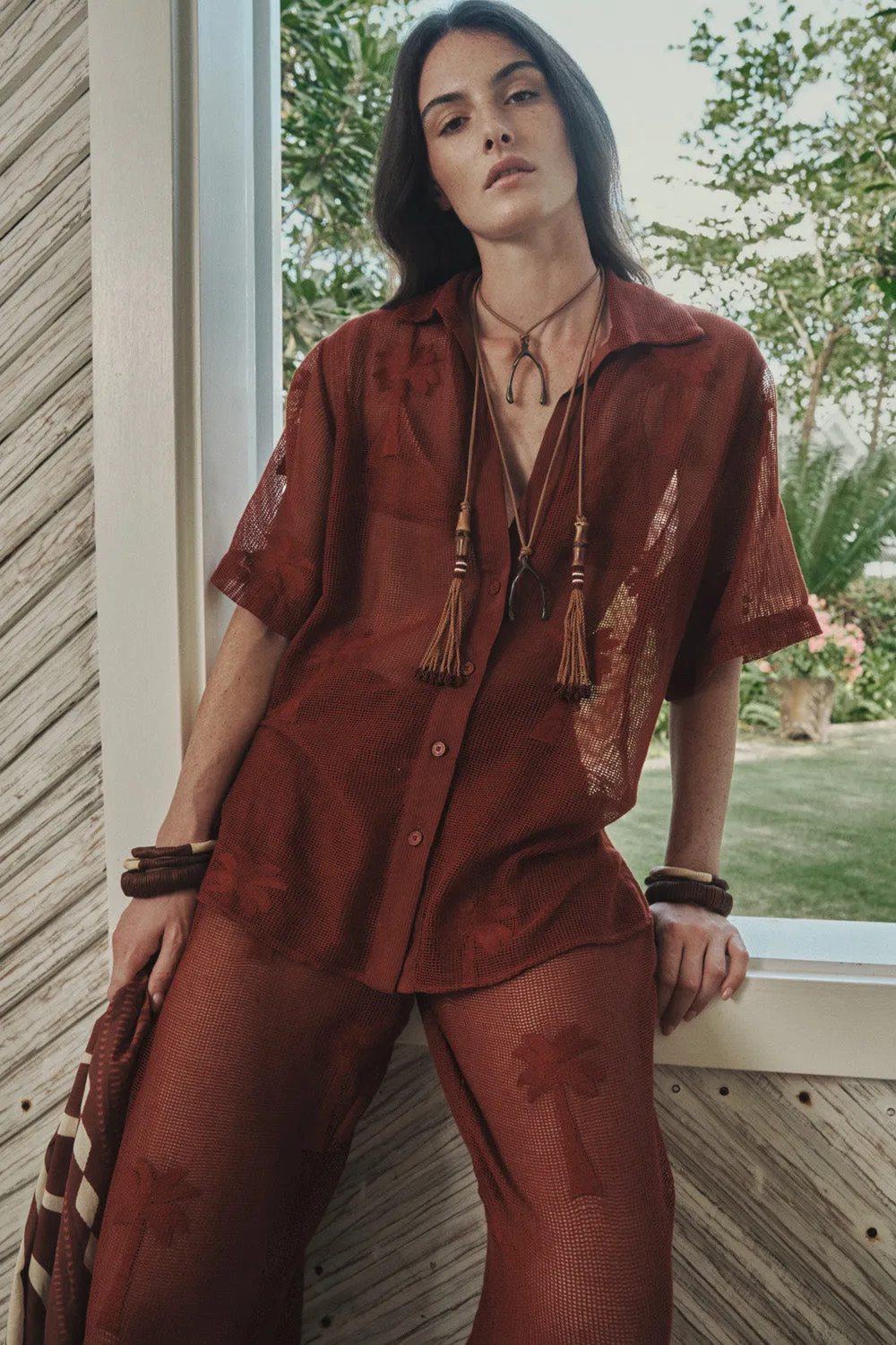 Johanna Ortiz Palm Nomad Pantalone Cotone Marsala