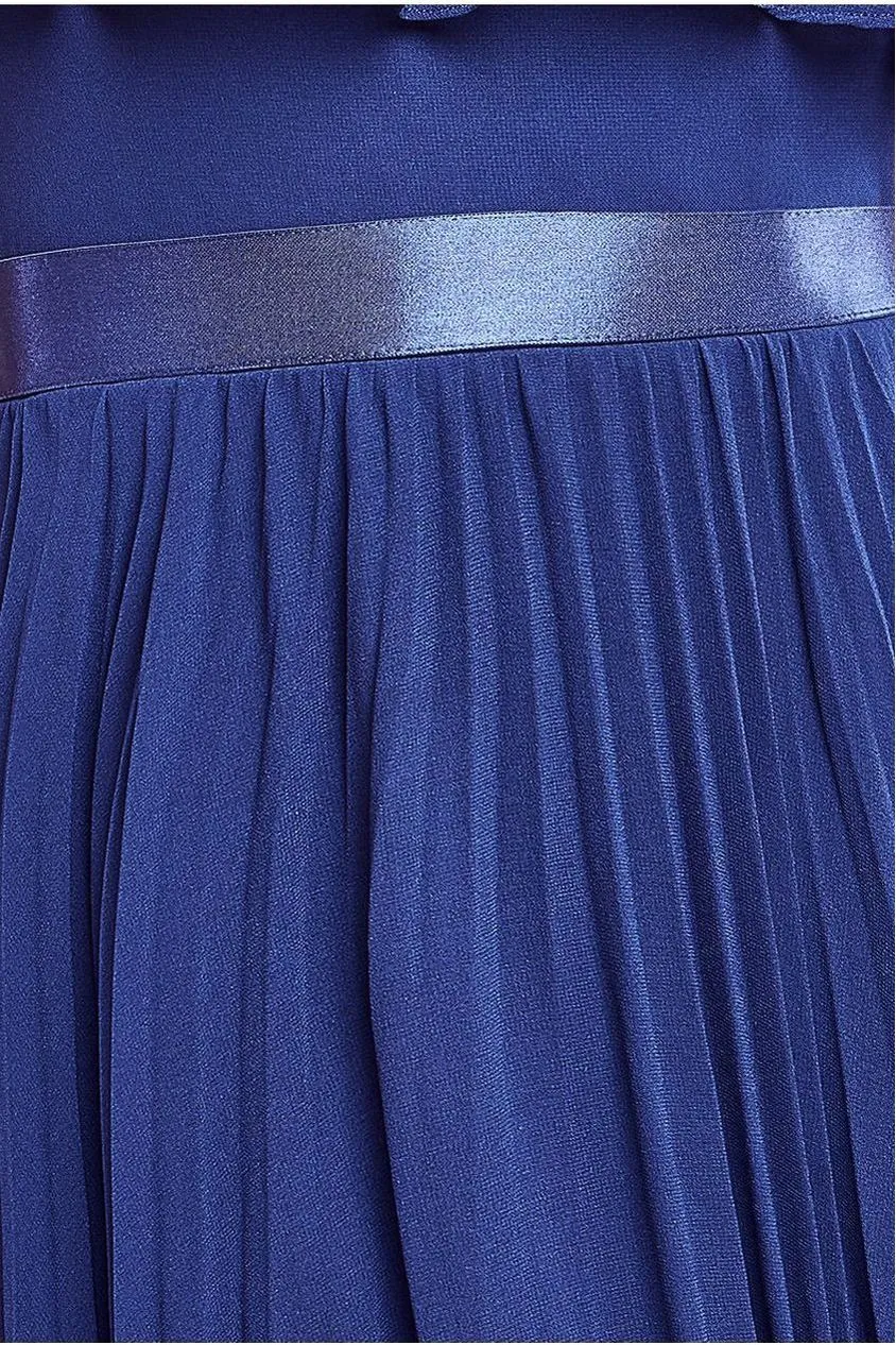 Goddiva Pleated Chiffon abito maxi navy 8 plissé