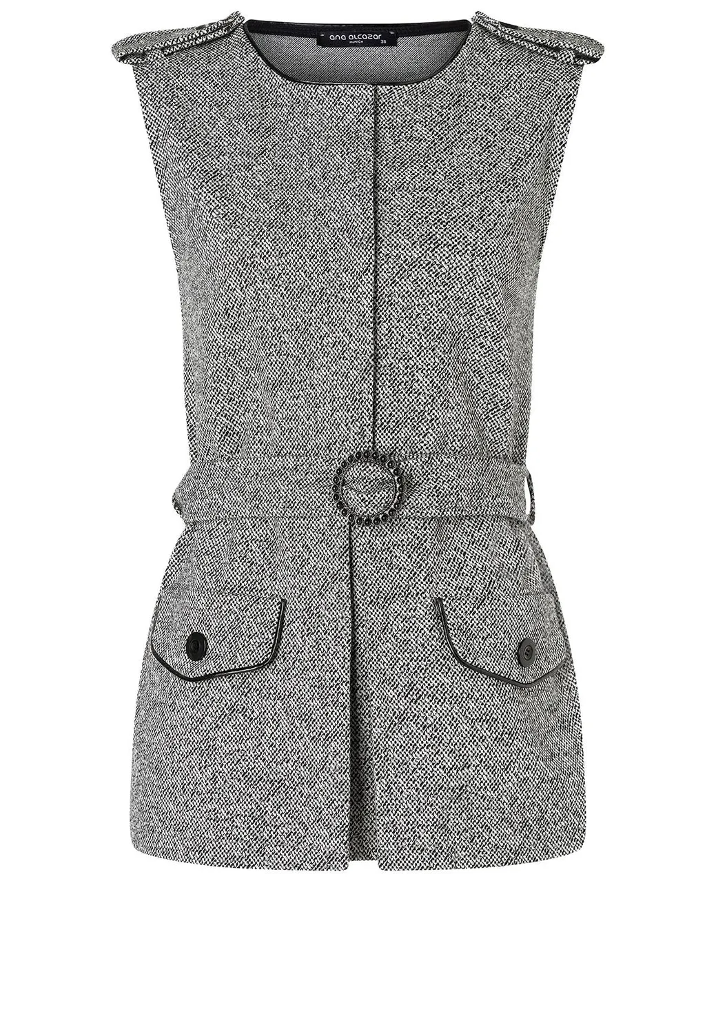 Ana Alcazar Alony Gilet Tweed Grigio con Cintura