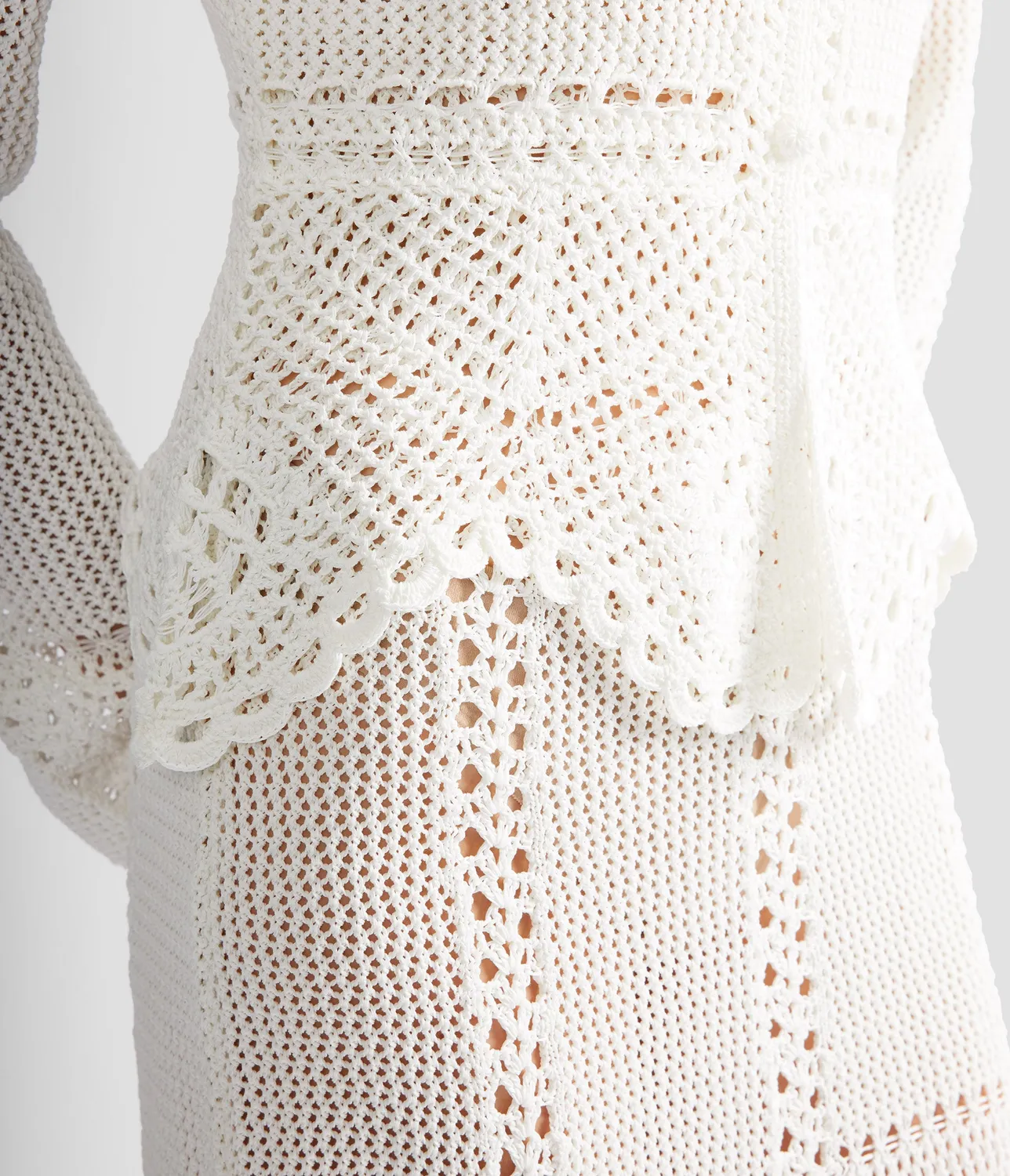Erdem Cotton Crochet cardigan pizzo peplo bianco