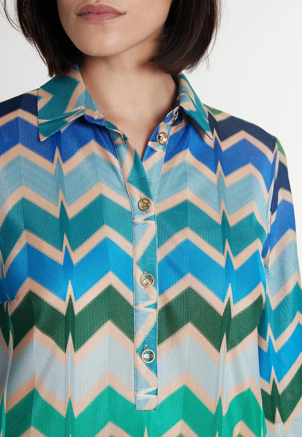Ana Alcazar Pocana chemisier midi zigzag verde blu