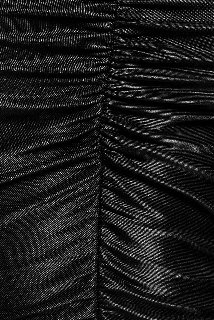 Goddiva Off Shoulder Ruched abito mini nero spalle scoperte