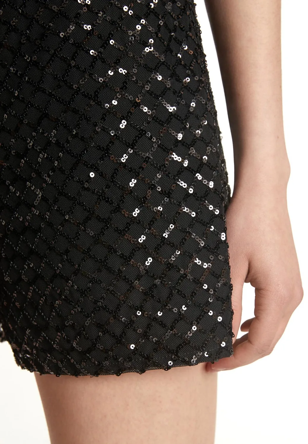Ana Alcazar Odyra shorts neri paillettes zigzag
