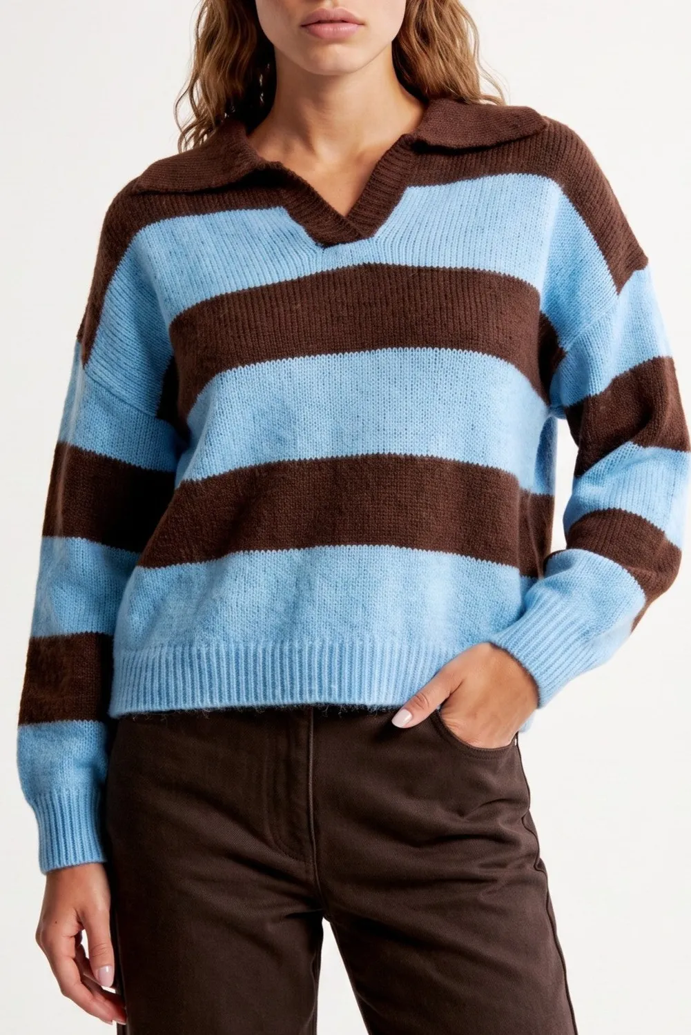 Aftershock London Maglione Righe Blu Polo Lana
