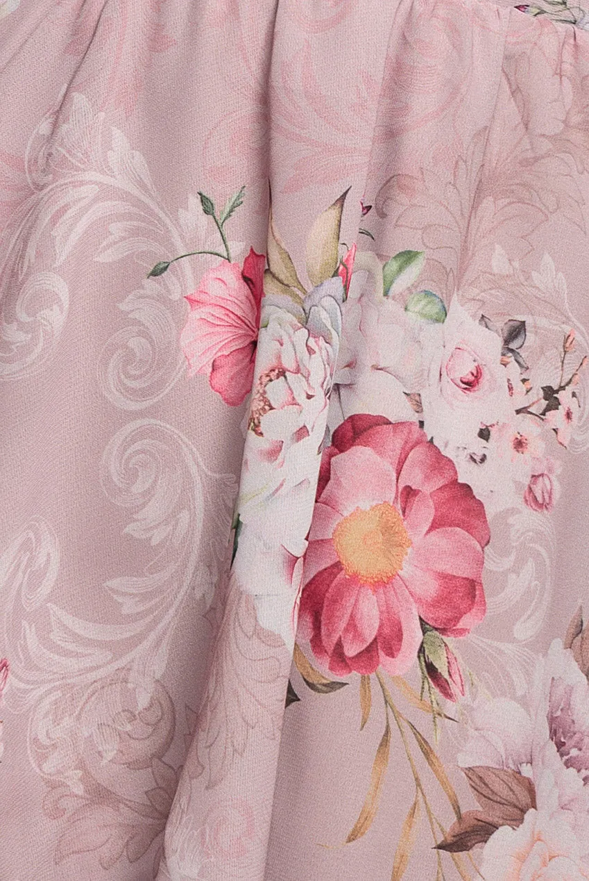 Goddiva Chiffon Tiered abito midi rosa cipria