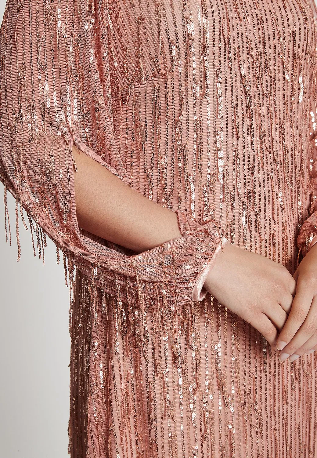 Ana Alcazar Ibies vestito paillettes rosa cipria