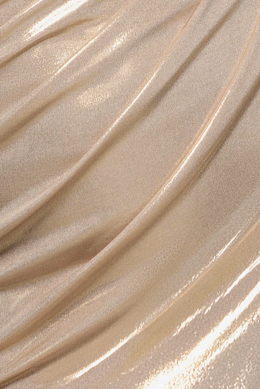 Goddiva Cowl Neck One Shoulder abito maxi oro foil
