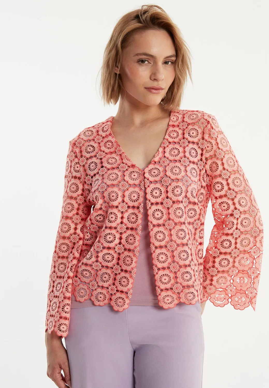 Ana Alcazar Zaha giacca in pizzo rosa corallo