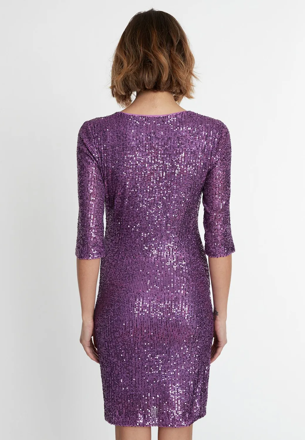 Ana Alcazar Salmy abito paillettes viola scollo V