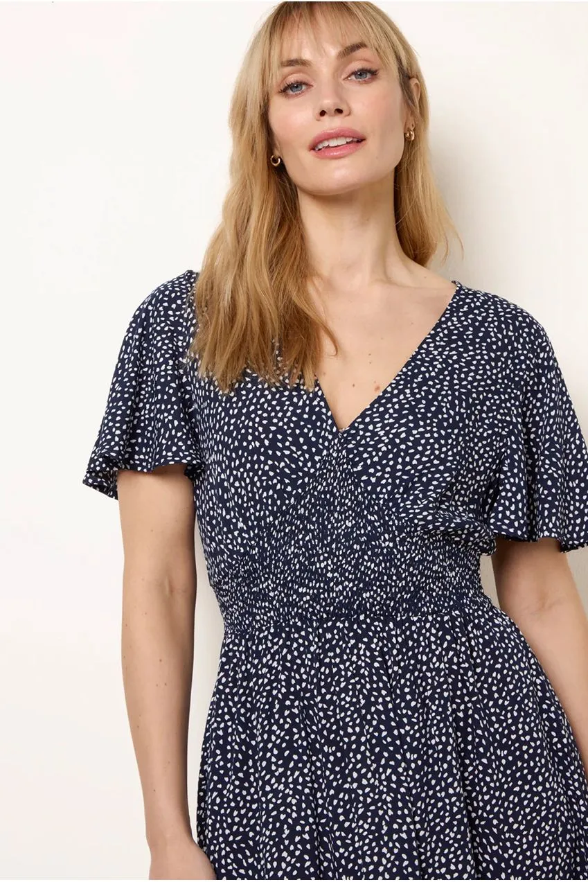 Goddiva Blue Vanilla Angel Midi Abito navy pois S scollo V