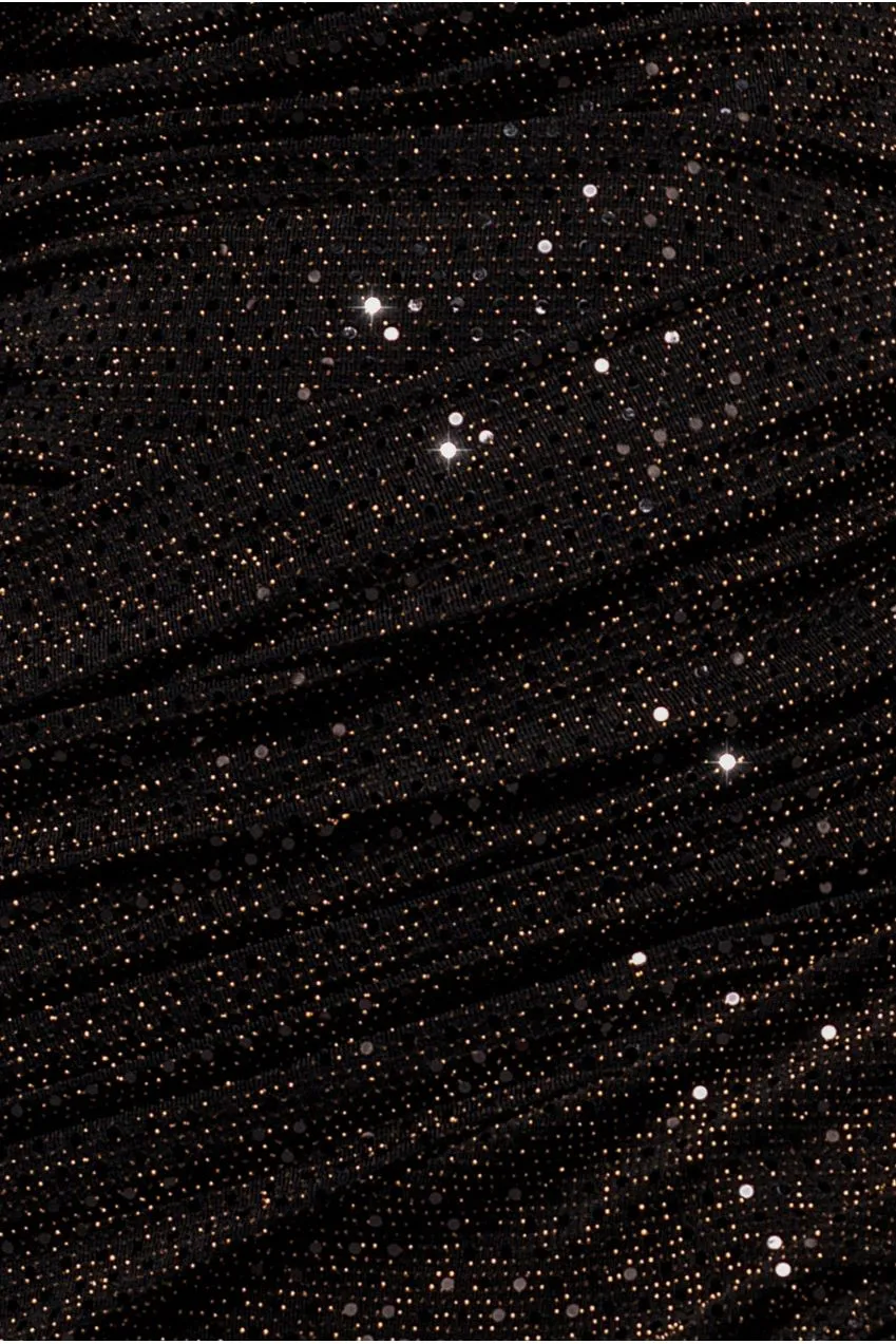 Goddiva Cowl Neck Sequin abito lungo nero spacco