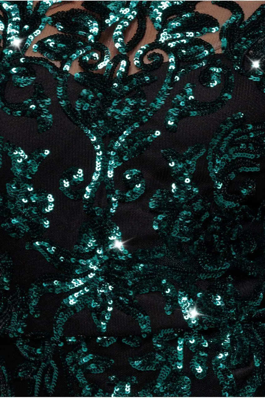 Goddiva abito monospalla paillettes verde smeraldo lungo
