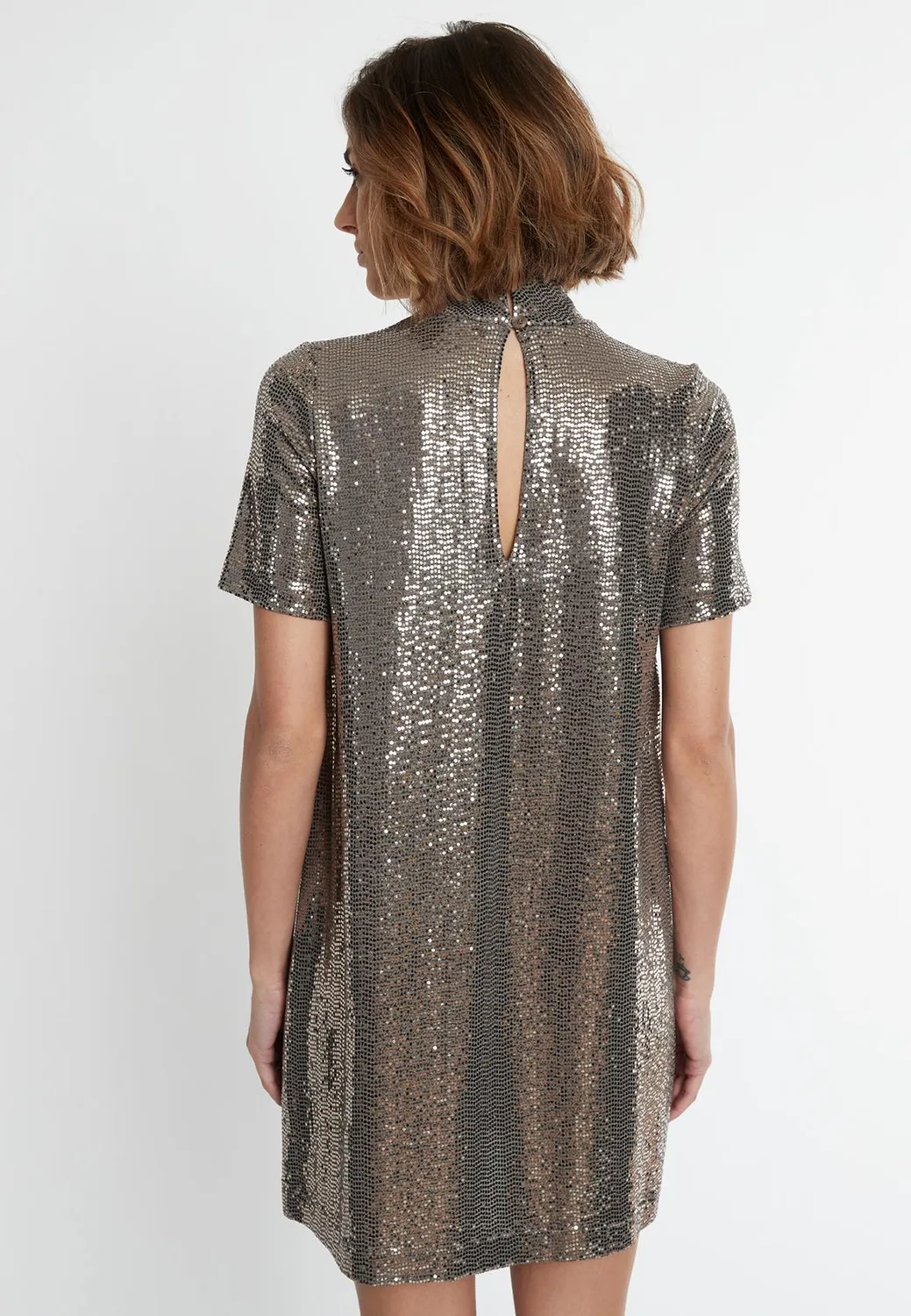 Ana Alcazar Sagena abito mini paillettes argento