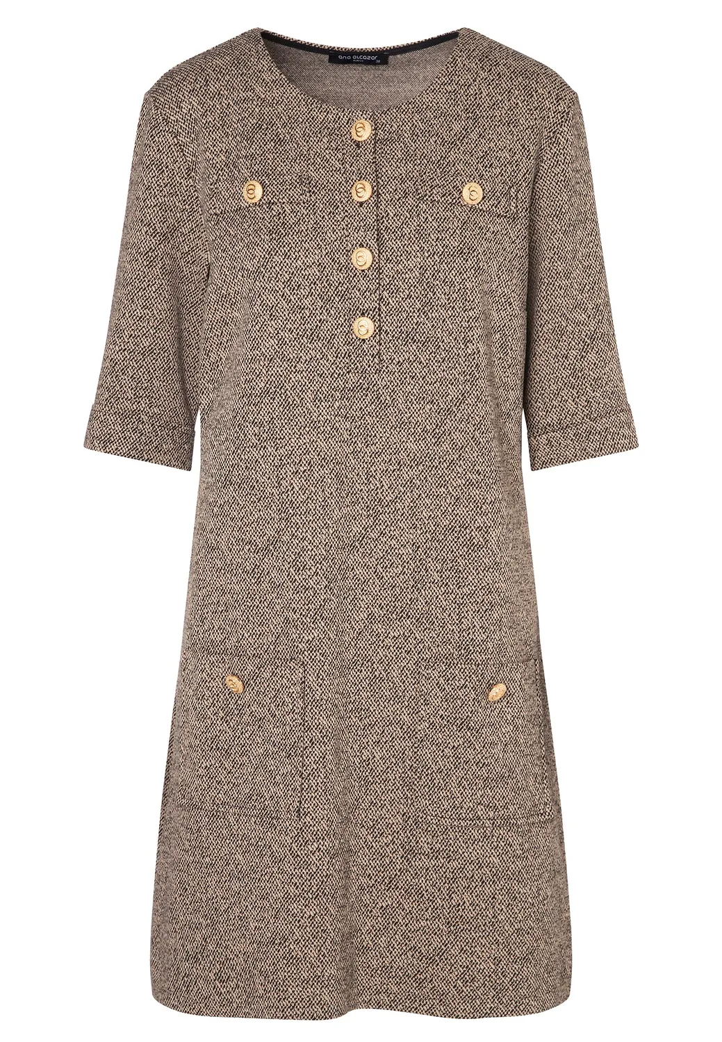 Ana Alcazar Pencil Dress abito tweed bottoni oro
