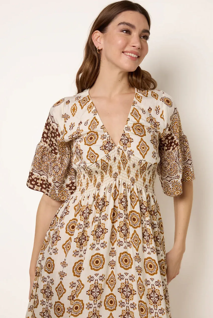 Blue Vanilla Border Print abito midi marrone fantasia