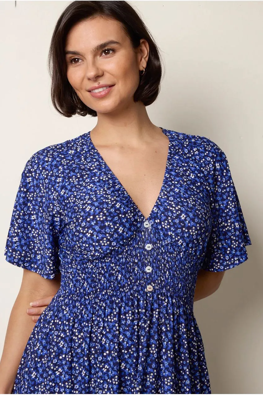 Blue Vanilla Ditsy Floral abito midi blu a fiori