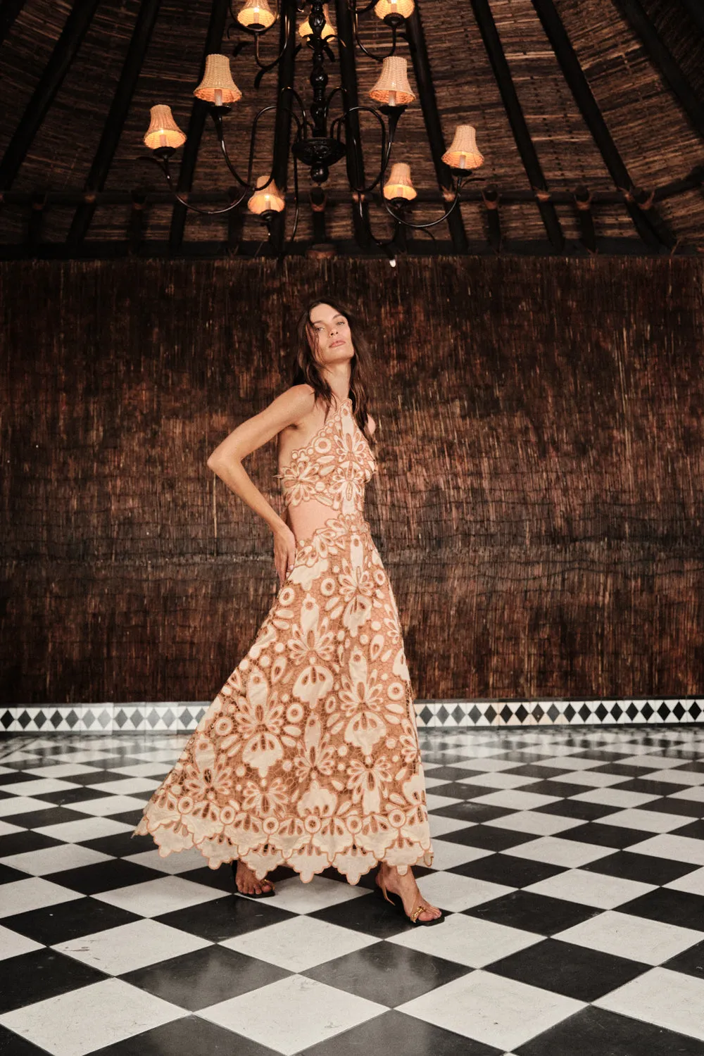 Johanna Ortiz Morning Groove abito midi ecru pizzo