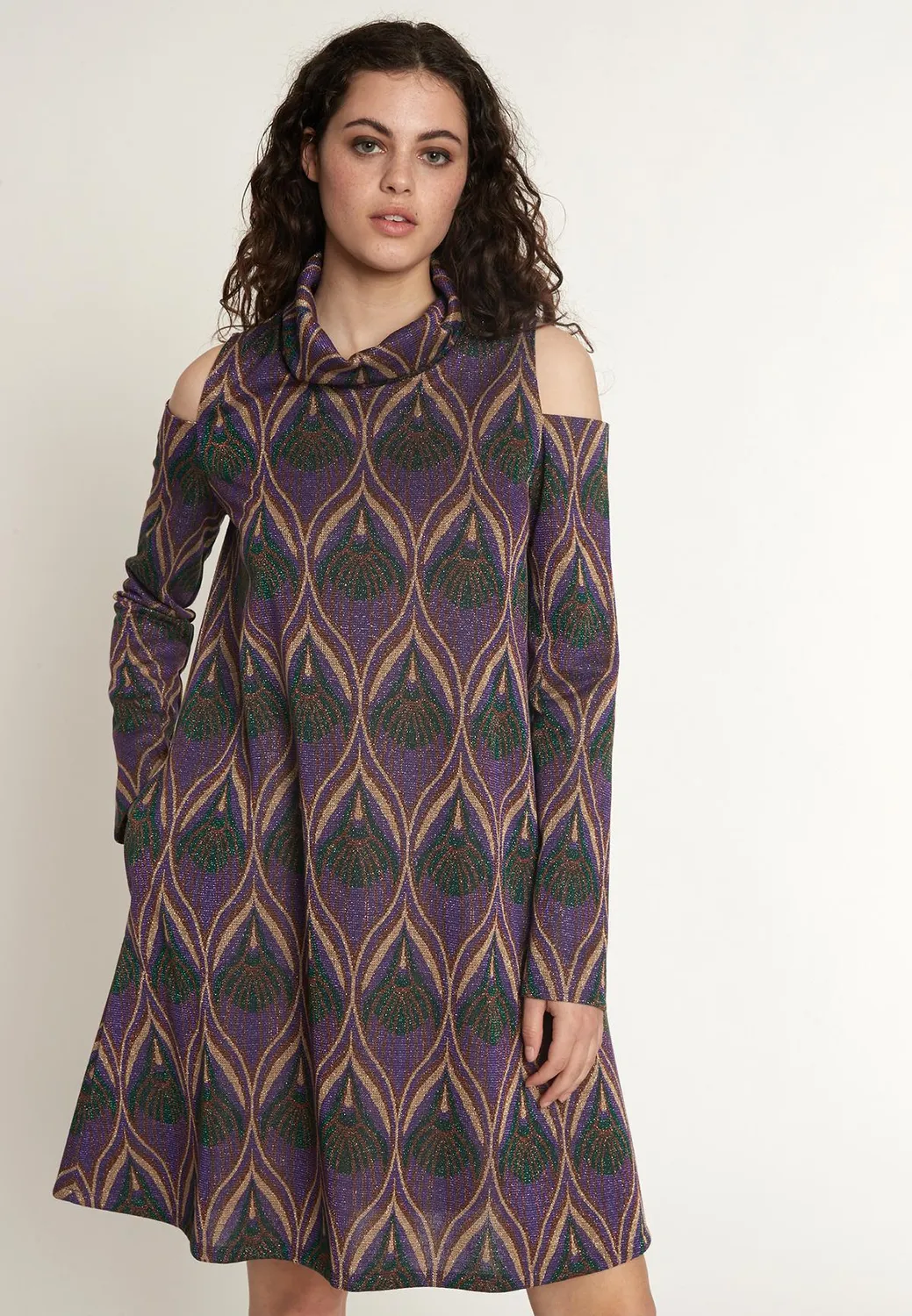 Ana Alcazar Otory abito trapezio lurex viola