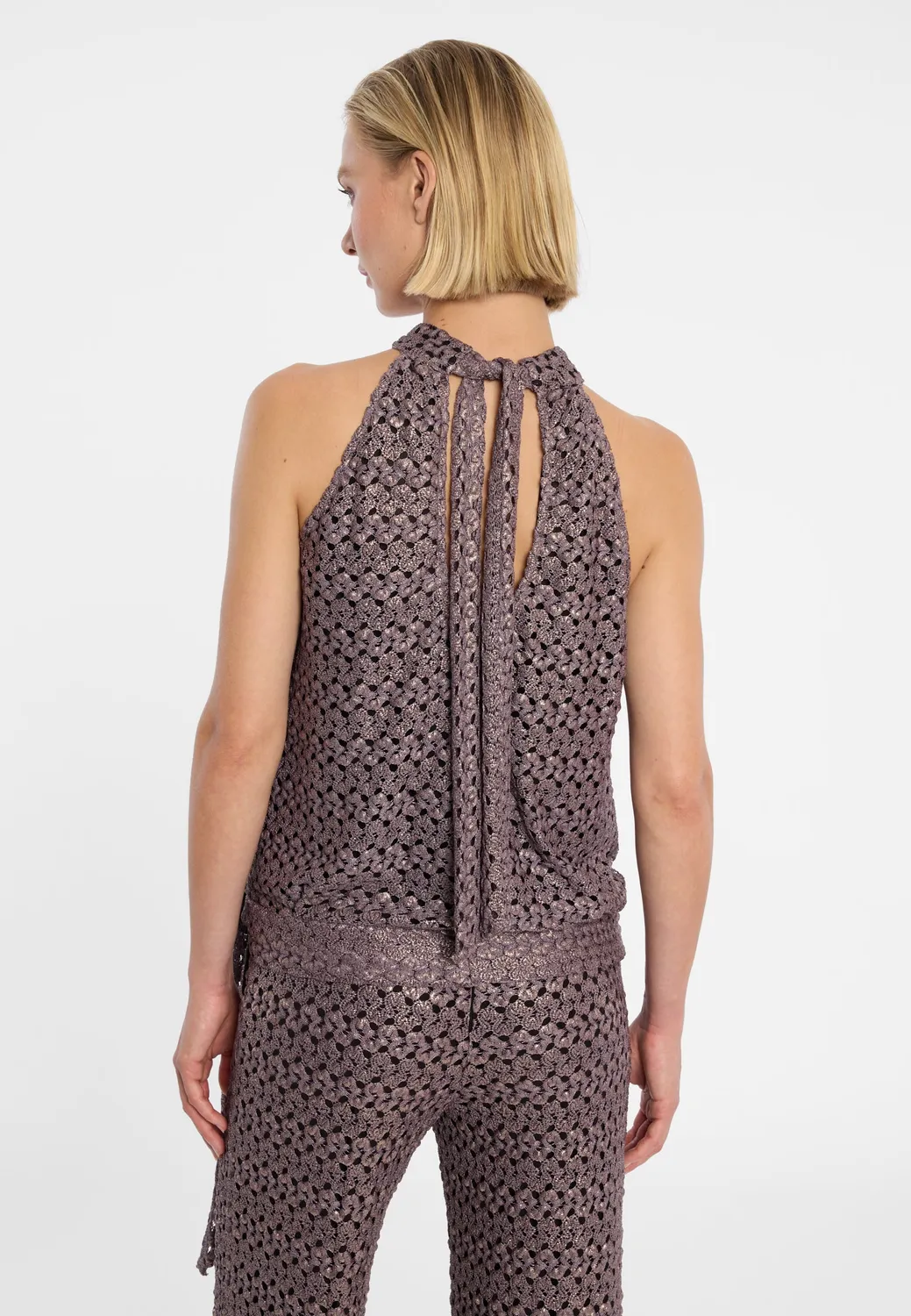 Ana Alcazar Dulia top halterneck marrone lurex