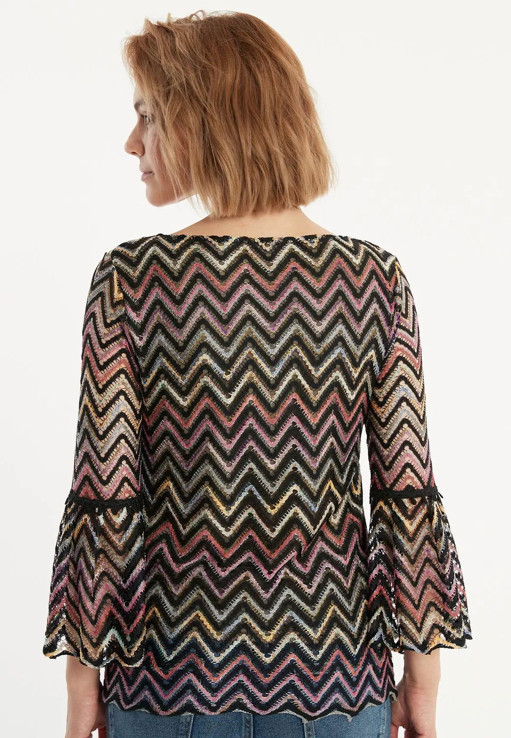 Ana Alcazar Zekori top maglia nero con balze