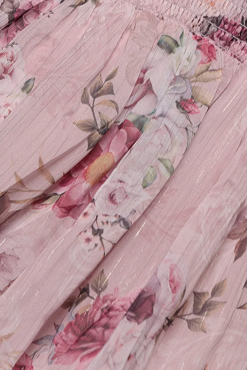 Goddiva Layered Floral Midi With Flutter Sleeves abito blush floreale