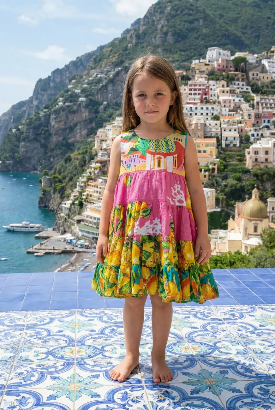 Antica Sartoria Positano FC600 abito bimba smanicato rosa cotone