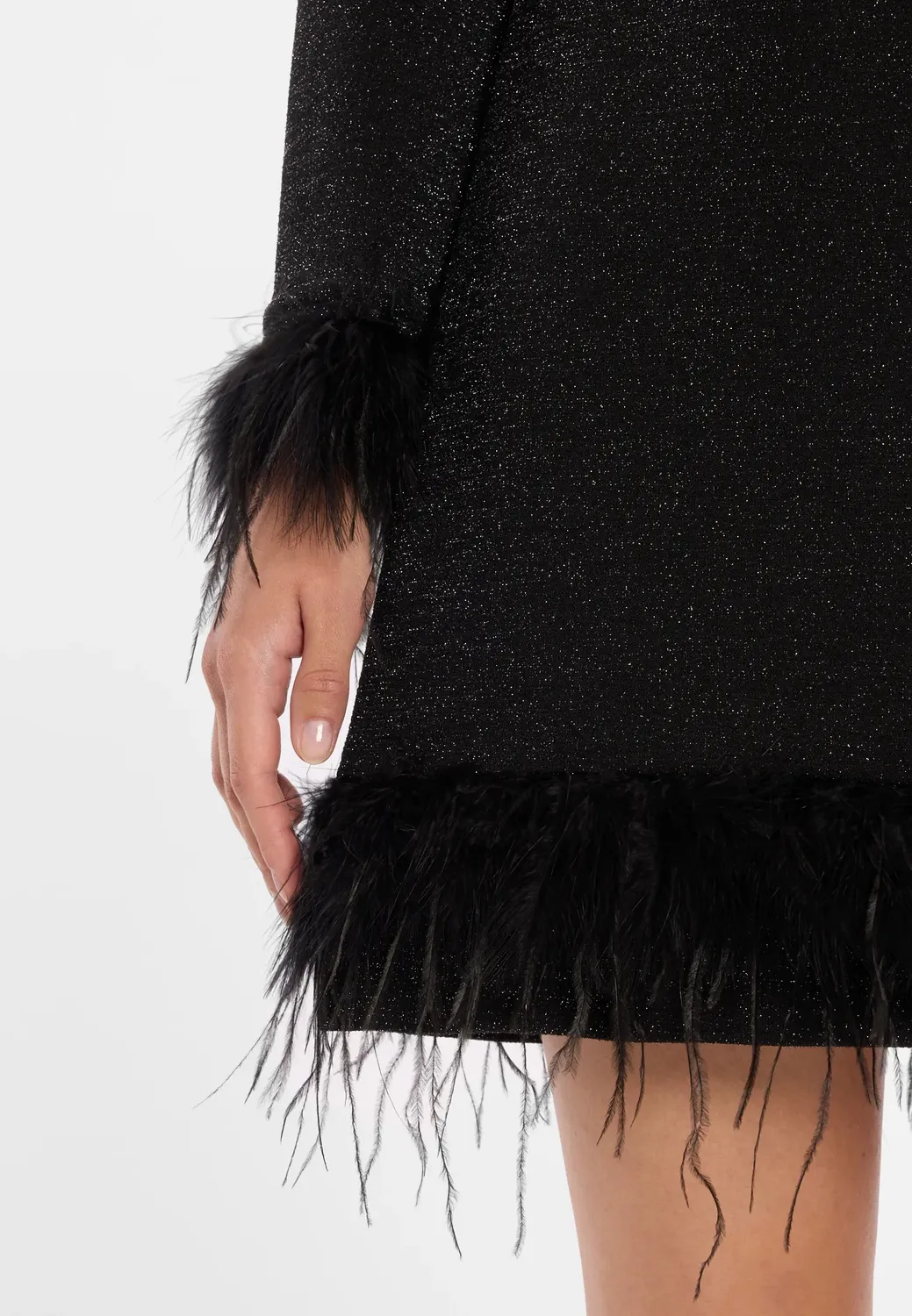 Ana Alcazar Cila abito cocktail nero lurex con piume