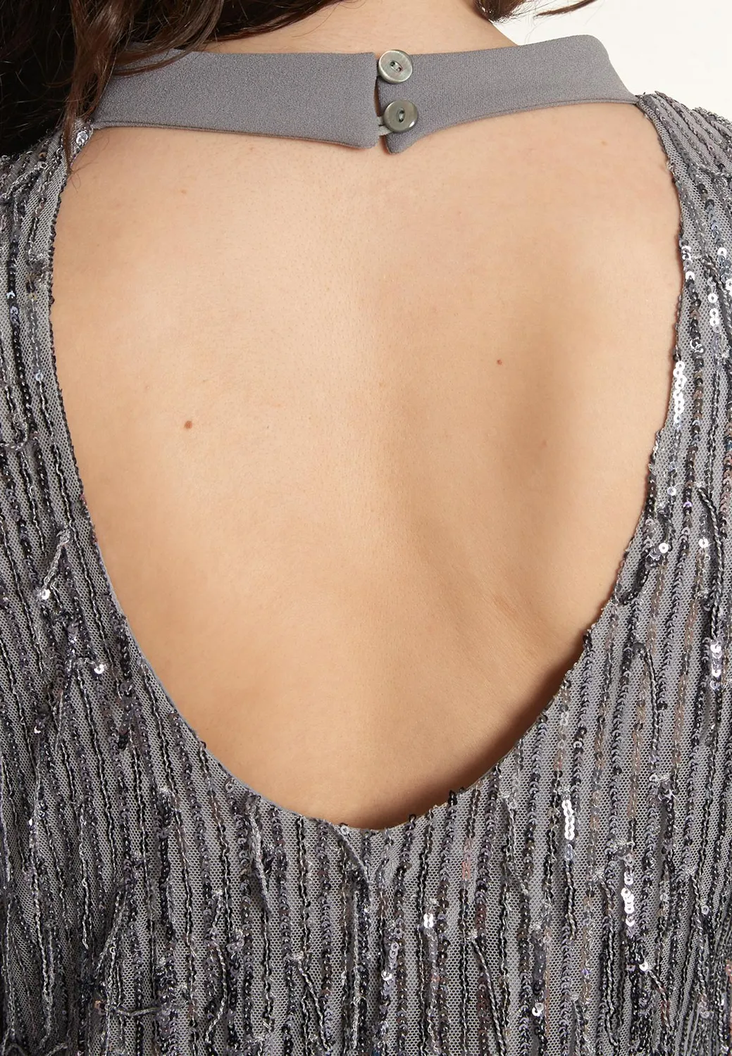 Ana Alcazar Ocena abito paillettes argento schiena