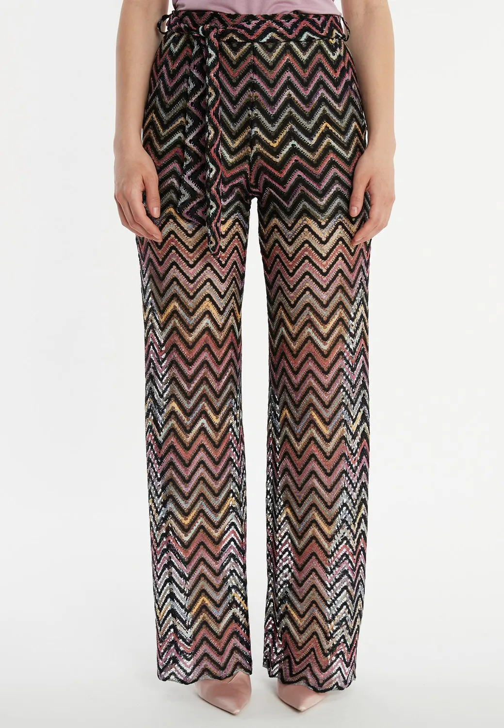 Ana Alcazar Zekini pantaloni maglia traforata neri