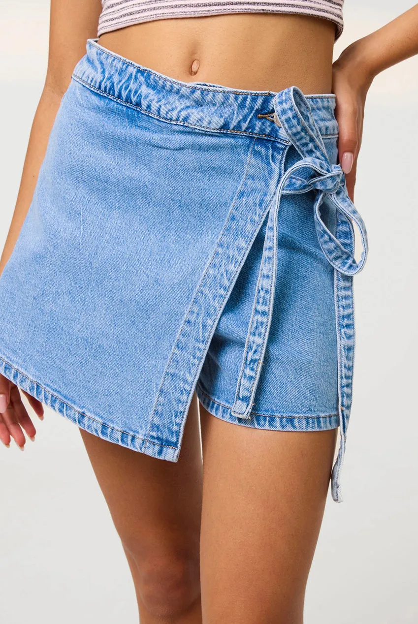 Pink Vanilla Star Diamante skort denim chiaro mini