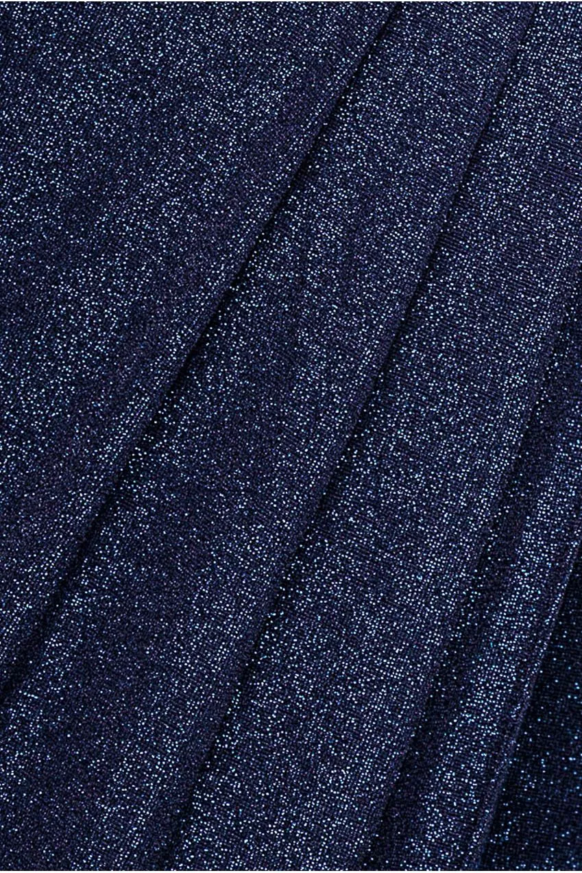 Goddiva abito maxi navy lurex scollo profondo spacco manica lunga