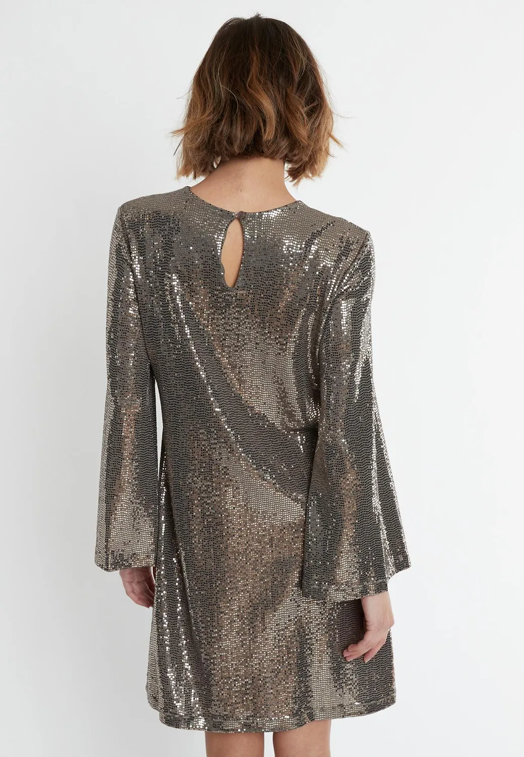 Ana Alcazar Sagona abito paillettes argento