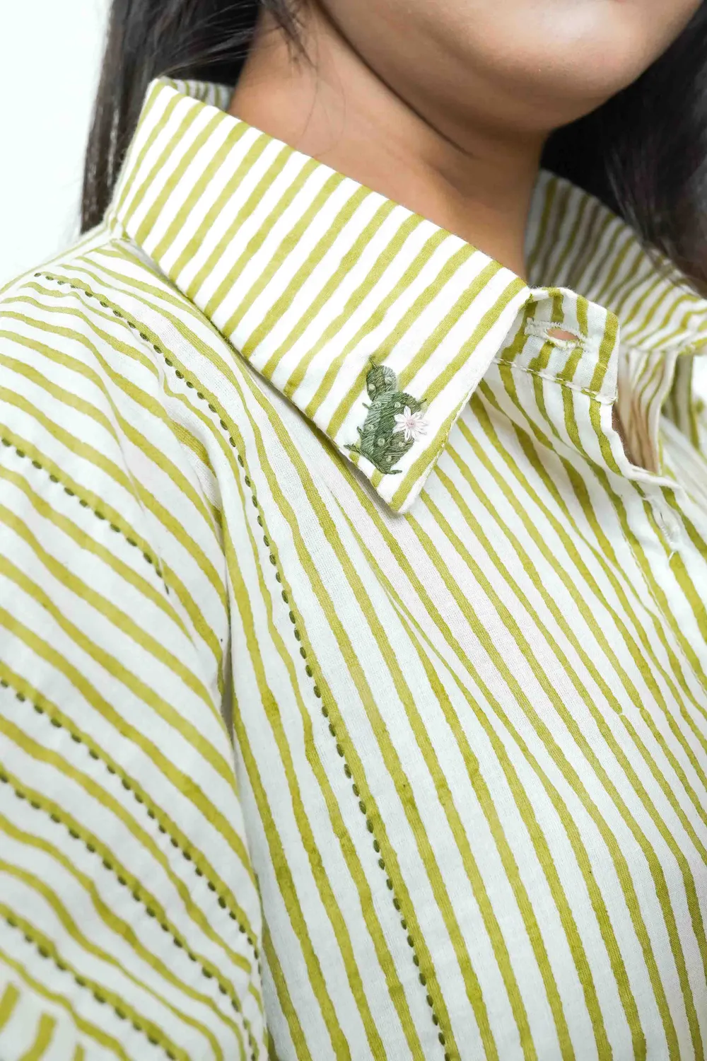 Our Dve S0018 camicia verde righe cotone