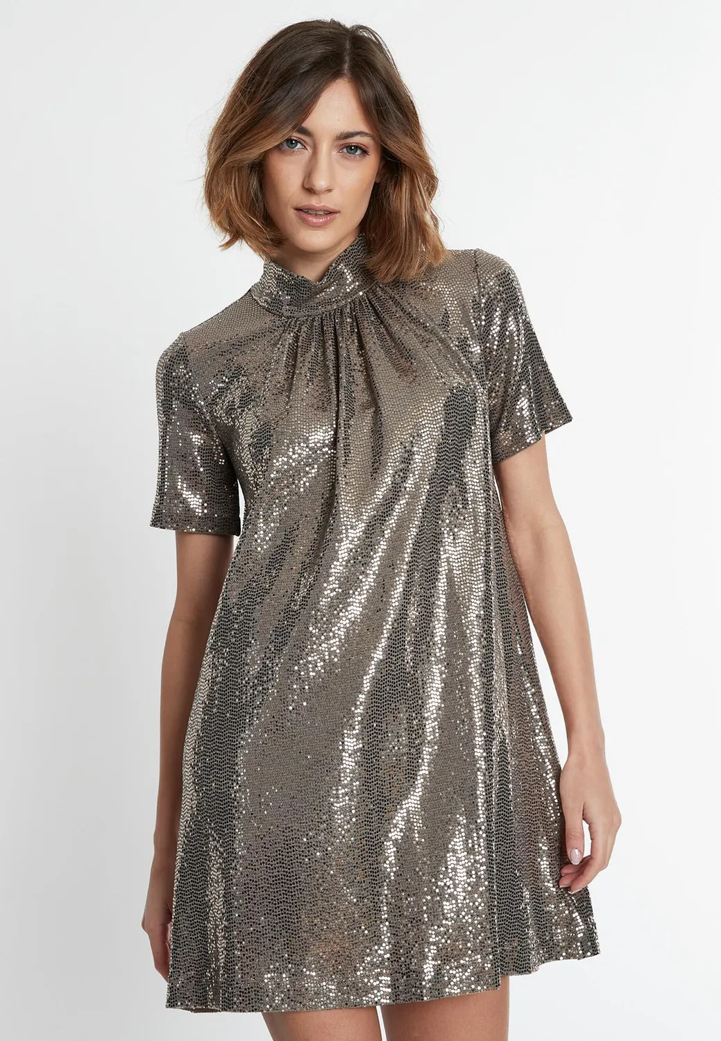 Ana Alcazar Sagena abito mini paillettes argento