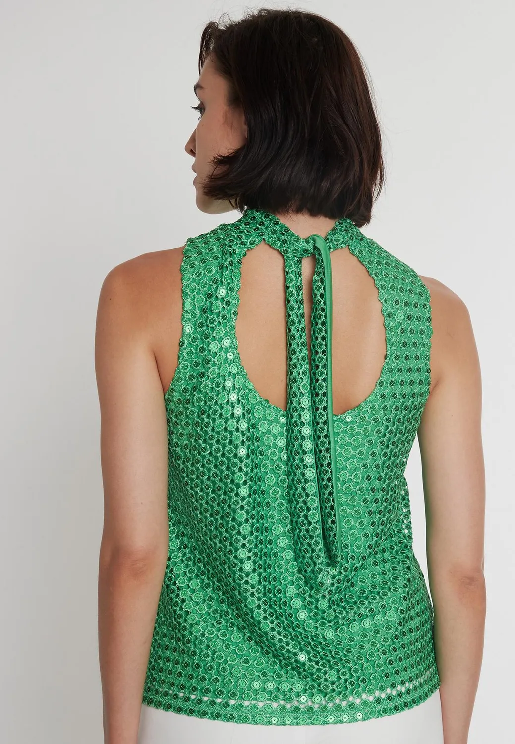 Ana Alcazar Pacira top paillettes verde senza maniche