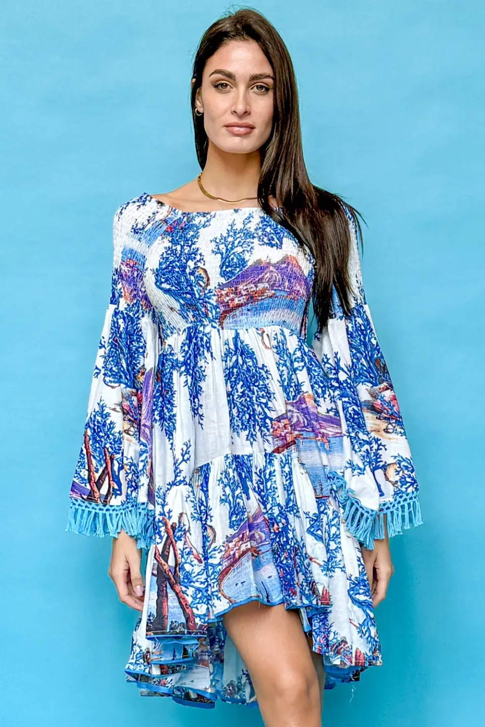 Antica Sartoria DV392E abito corto blu spalle scoperte