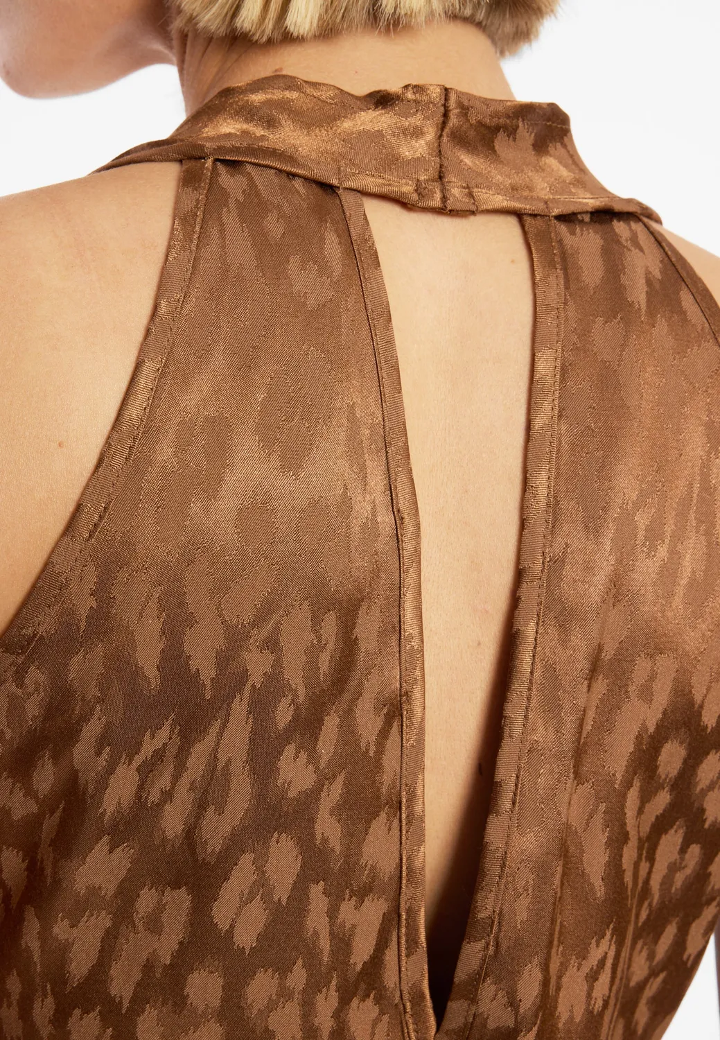Ana Alcazar Drial top halterneck raso animalier marrone