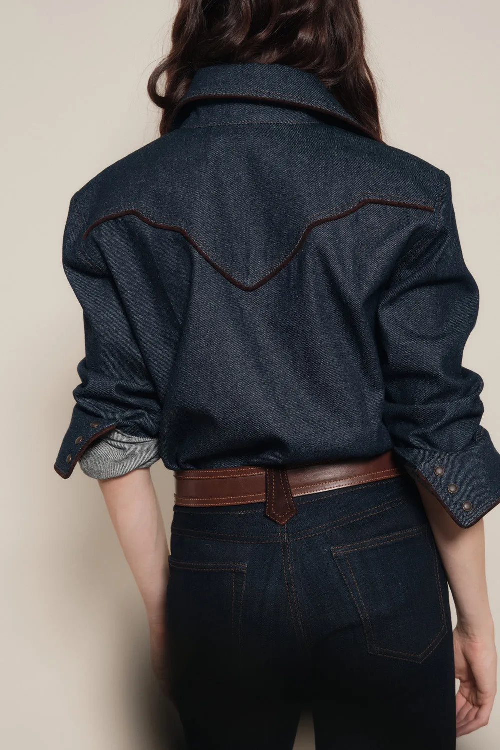Johanna Ortiz Frontier Femme pantaloni denim pelle vita alta