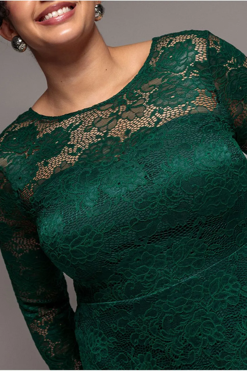 Goddiva Plus DR4496 abito maxi pizzo verde smeraldo curvy