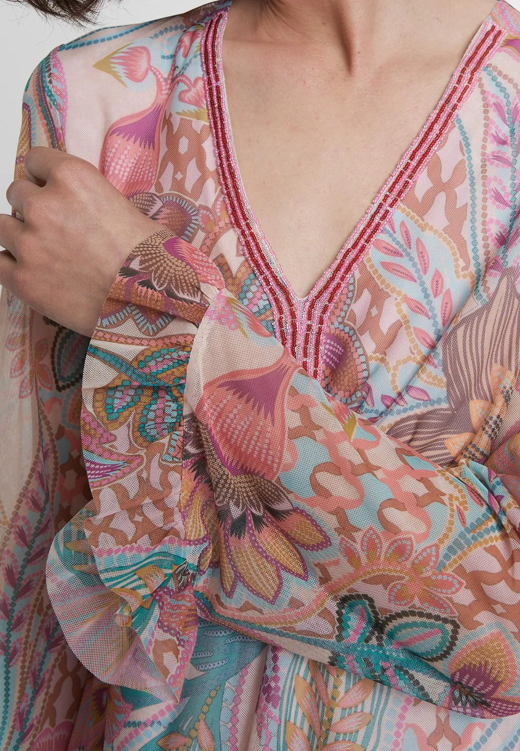 Ana Alcazar Pelia vestito tunica rosa floreale corto